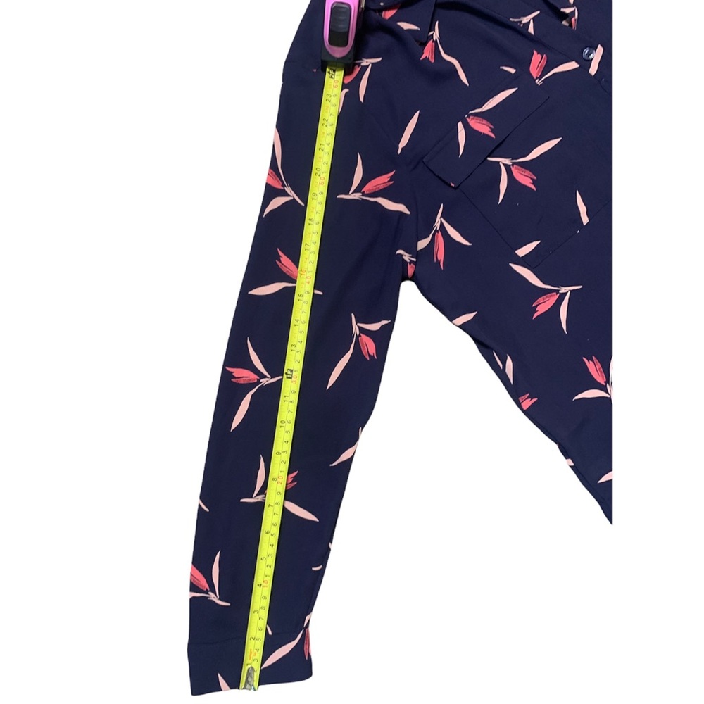 Ann Taylor Sheer Navy Collared Pink Floral Print - Picture 5 of 7
